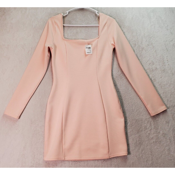 Charlotte Russe Mini Dress Womens Medium Pink Polyester Long Sleeve Square Neck - Picture 1 of 9